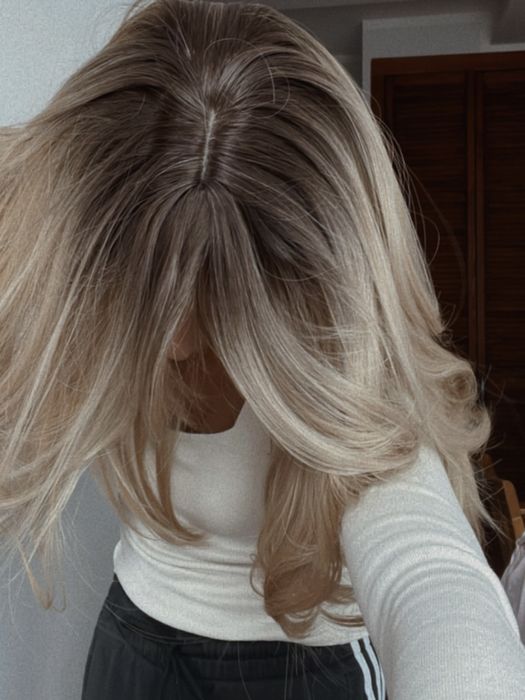Blond peruka nowa balejaż długie włosy grzywka gradient brąz odrost