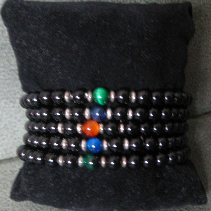 Pulseira Homen Contas Pretas c/ uma conta Colorida NOVO - 3 diferentes