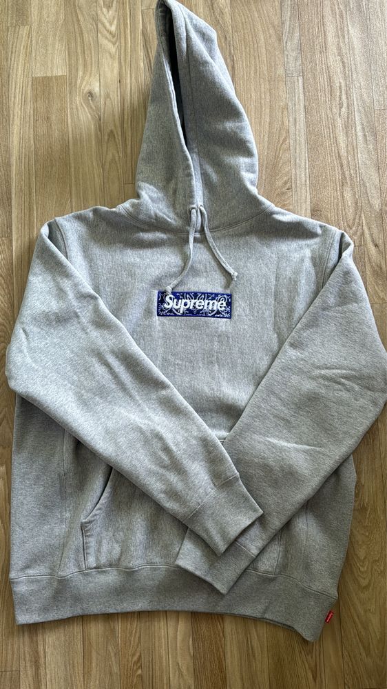 Supreme Bandana Box Logo Hooded Sweatshirt Grey