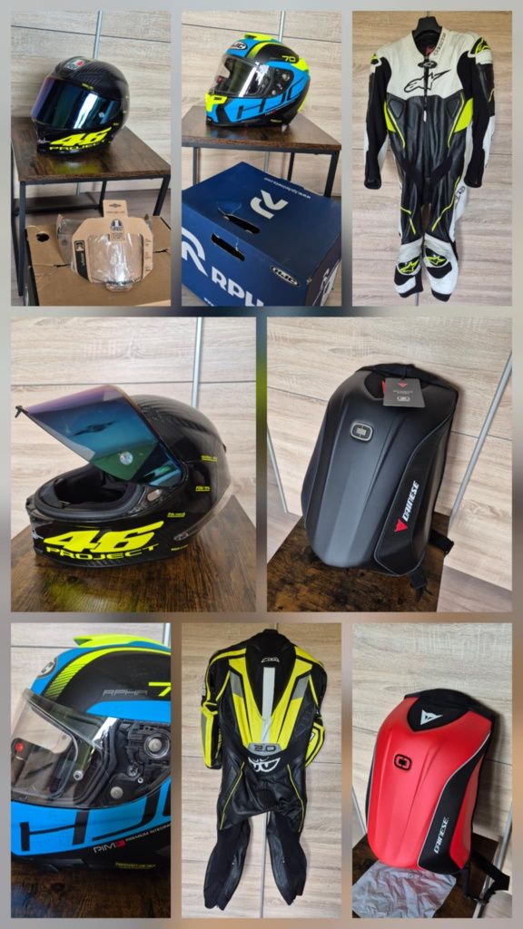 Sprzedam kaski kombinezon oraz plecaki na motocykl.