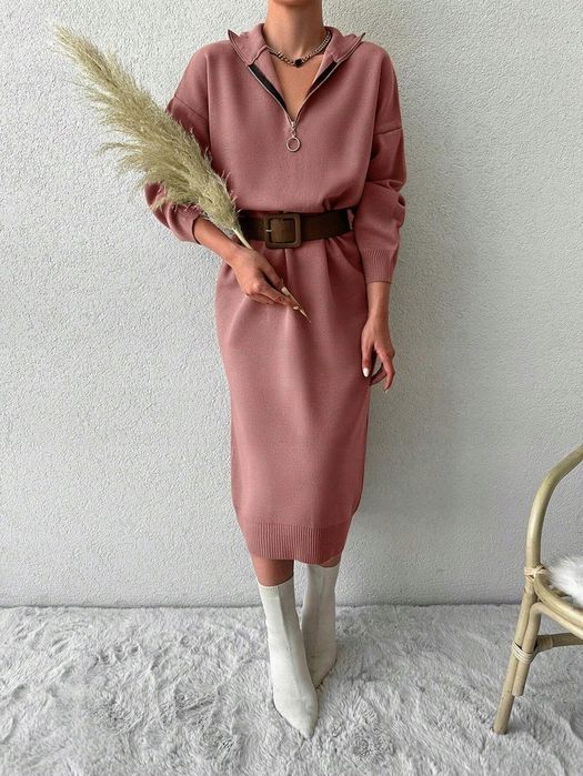Sukienka Dzianinowa Sweterkowa Maxi Dusty Pink Shein Uni