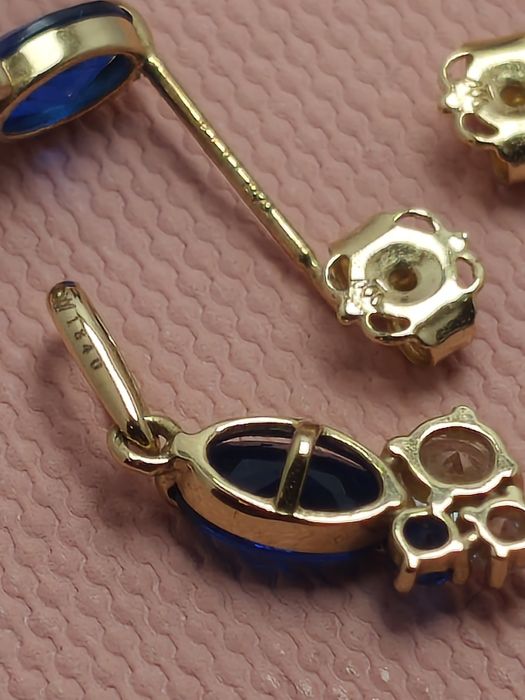 Komplet biżuterii W.Kruk złoto 375 z niebieskimi cyrkoniami