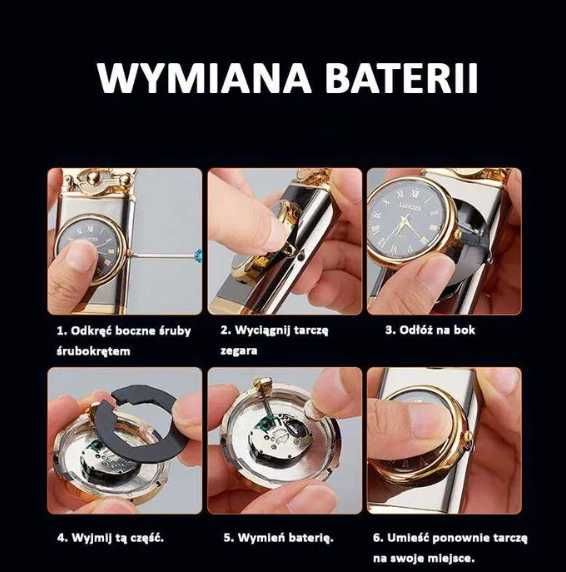 Metalowa Zapalniczka Gazowa + Zegarek - CZARNY