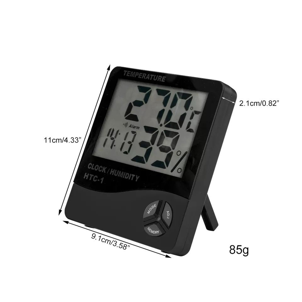 Термогігрометр HTC-1 з годинником та будильником (метеостанція)