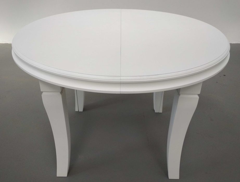 Stół okrągły biały lakierowany 110cm/410cm  rozkładany 8 Nóg drewniany