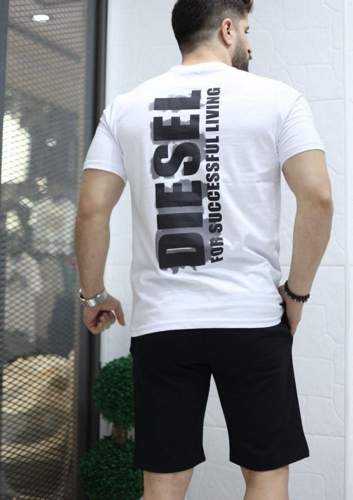 Літній комплект Diesel, шорти+футболка, два кольори, білий та чорний