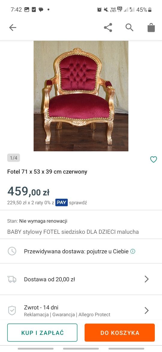 Barokowe krzesełko dla dziecka