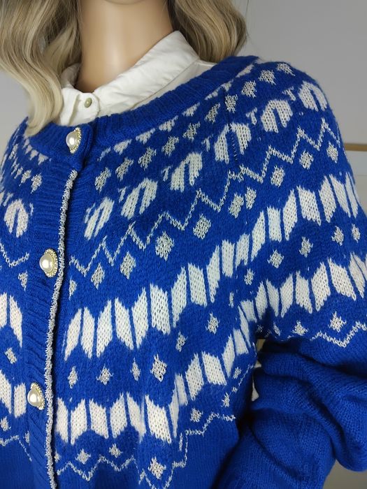 Wełniany kardigan vintage norweski wzór świąteczny sweter alpaka wełna