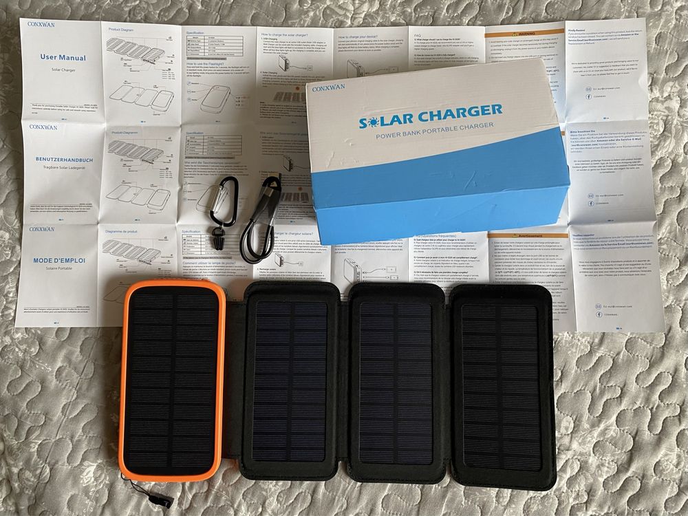 Повербанк CONXWAN Solar 26800mAh с 4 солнечными панелями и 3 выходами