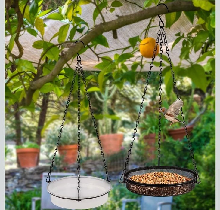 HRAYLTOP wisząca kąpiel dla ptaków i karmnik dla ptaków wiszący karmni