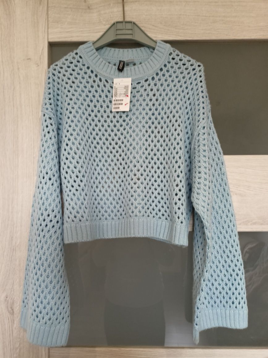 Sweter w ażurowy splot niebieski H&M roz S