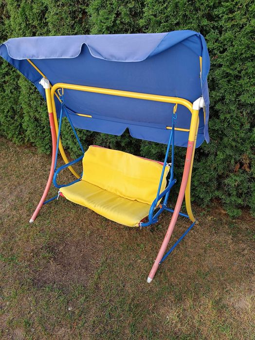huśtawka ogrodowa dziecięca 2 osobowa stojąca metalowa bujana