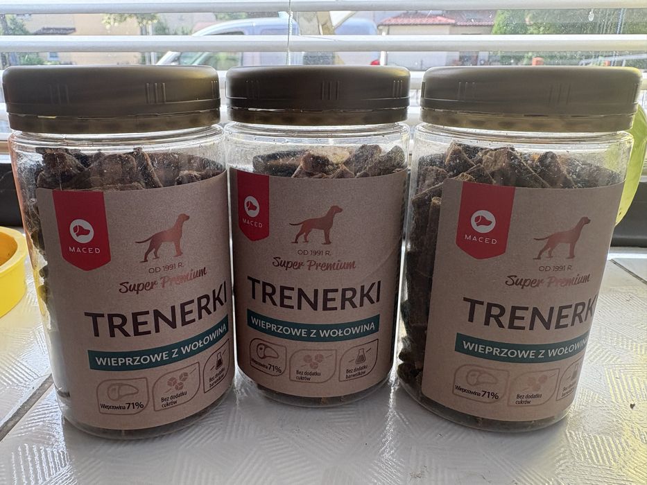 3 x Karma smaczki trenerki Wieprzowe z Wołowiną Premium 150gMaced