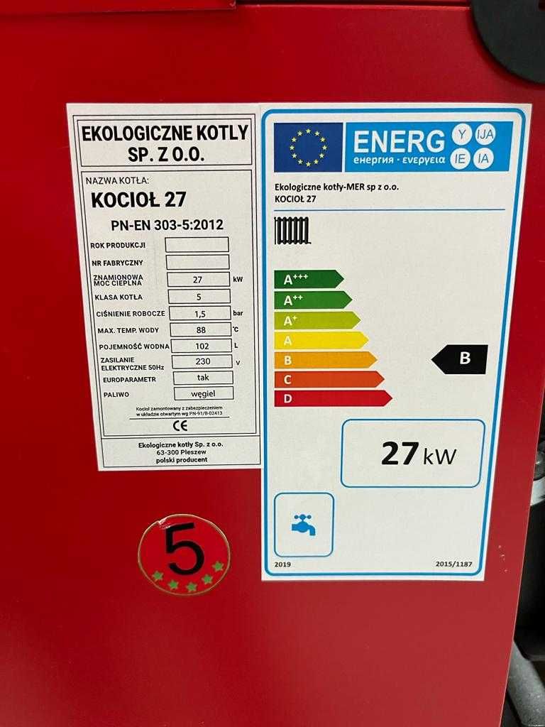 PIEC kocioł na DREWNO i WĘGIEL duże palenisko 27 kW