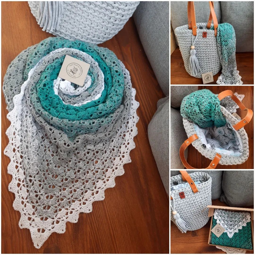 Chusta ombre bawełna-akryl rękodzieło handmade