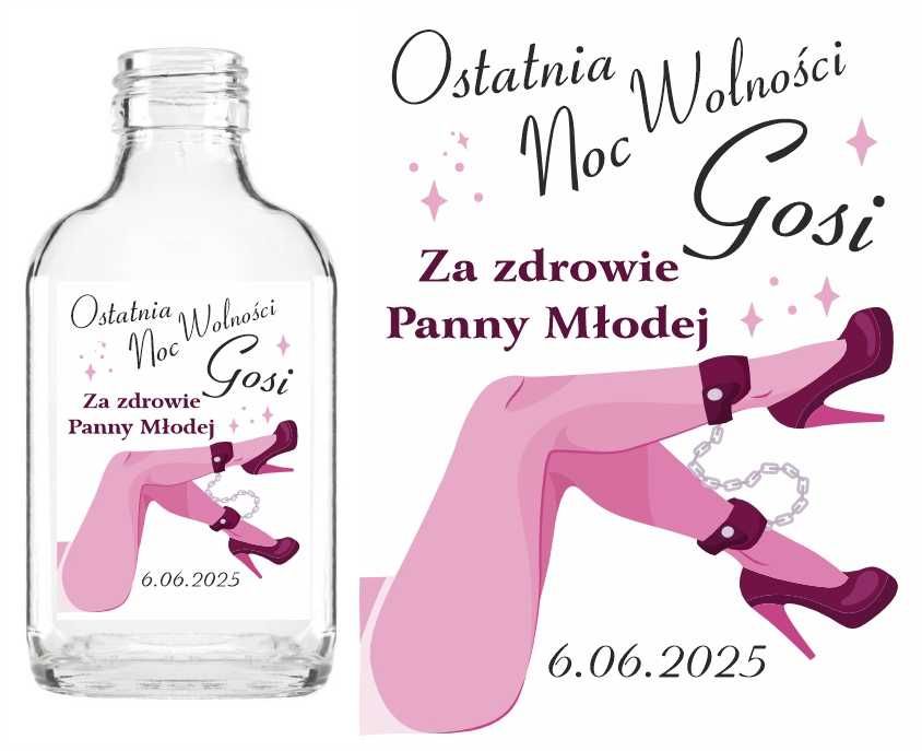 Butelki setki na WIECZÓR PANIEŃSKI z naklejką podziękowanie