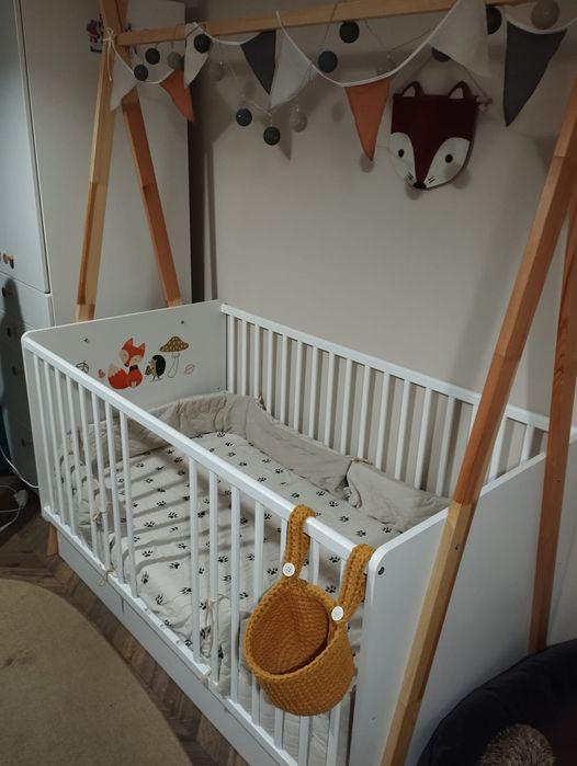 Łóżeczko tipi białe z szufladą 140x70