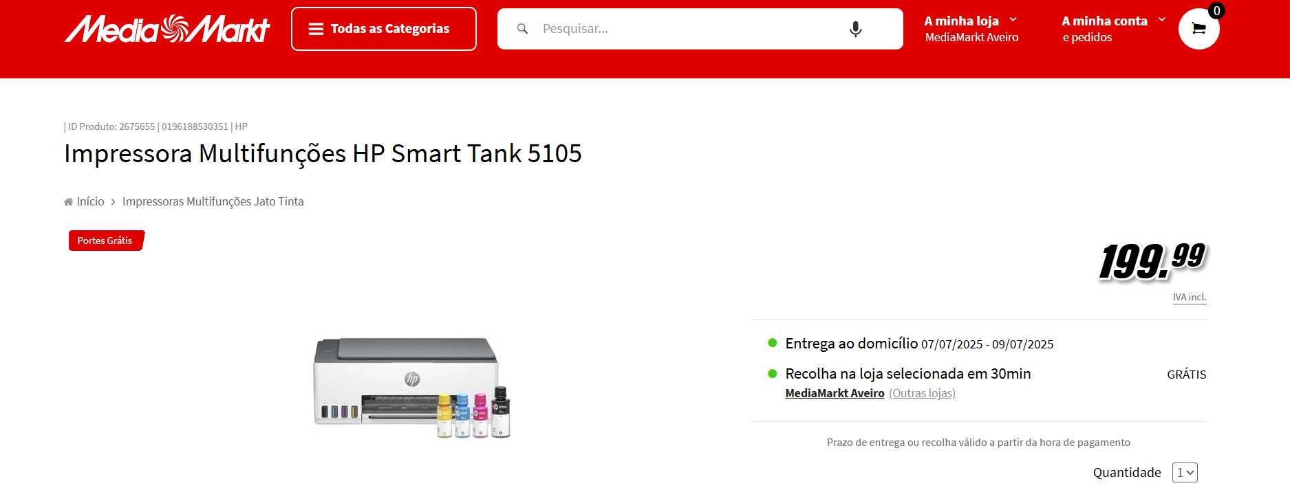 Impressora HP Smart Tank 5105 Nova
