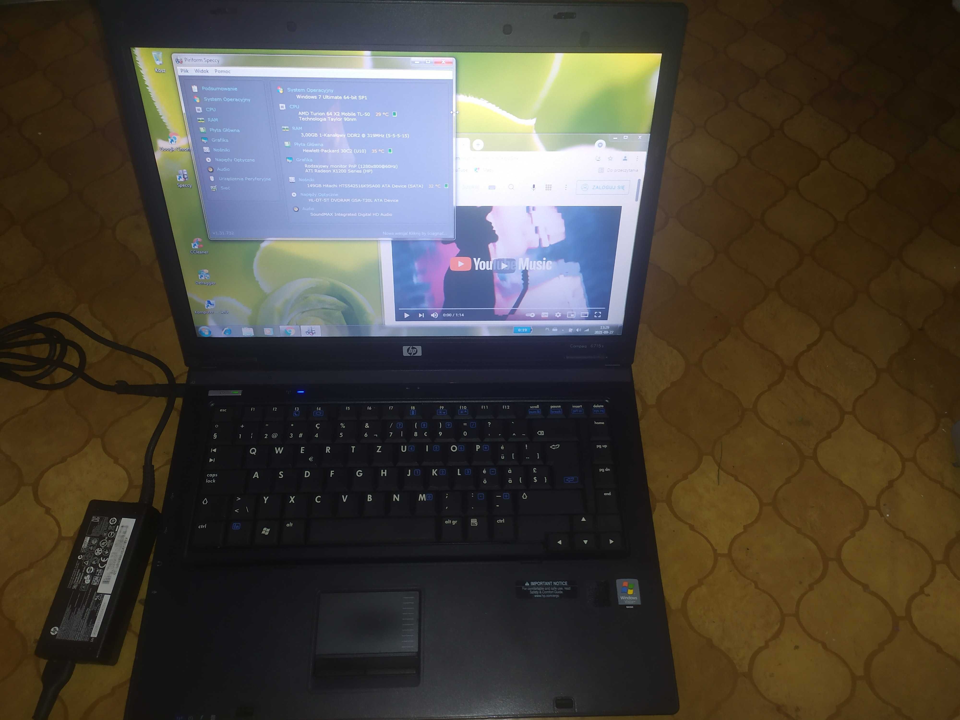 Laptop 15 HP Compaq 6715s AMD DUO 2x ATI Win 7 DVD office SSD