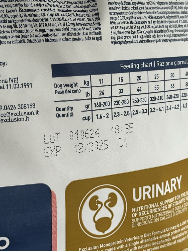 Exclusion Urinary monoproteinowa sucha karma dla psa 2 kg
