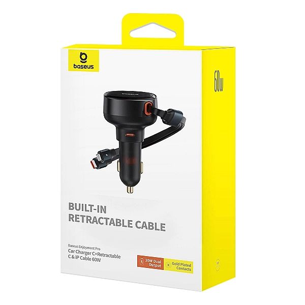 Ładowarka samochodowa Baseus Enjoyment USB-C z kablem USB-C / Lightnin