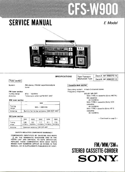 Инструкция Sony CFS-W900 Service Manual