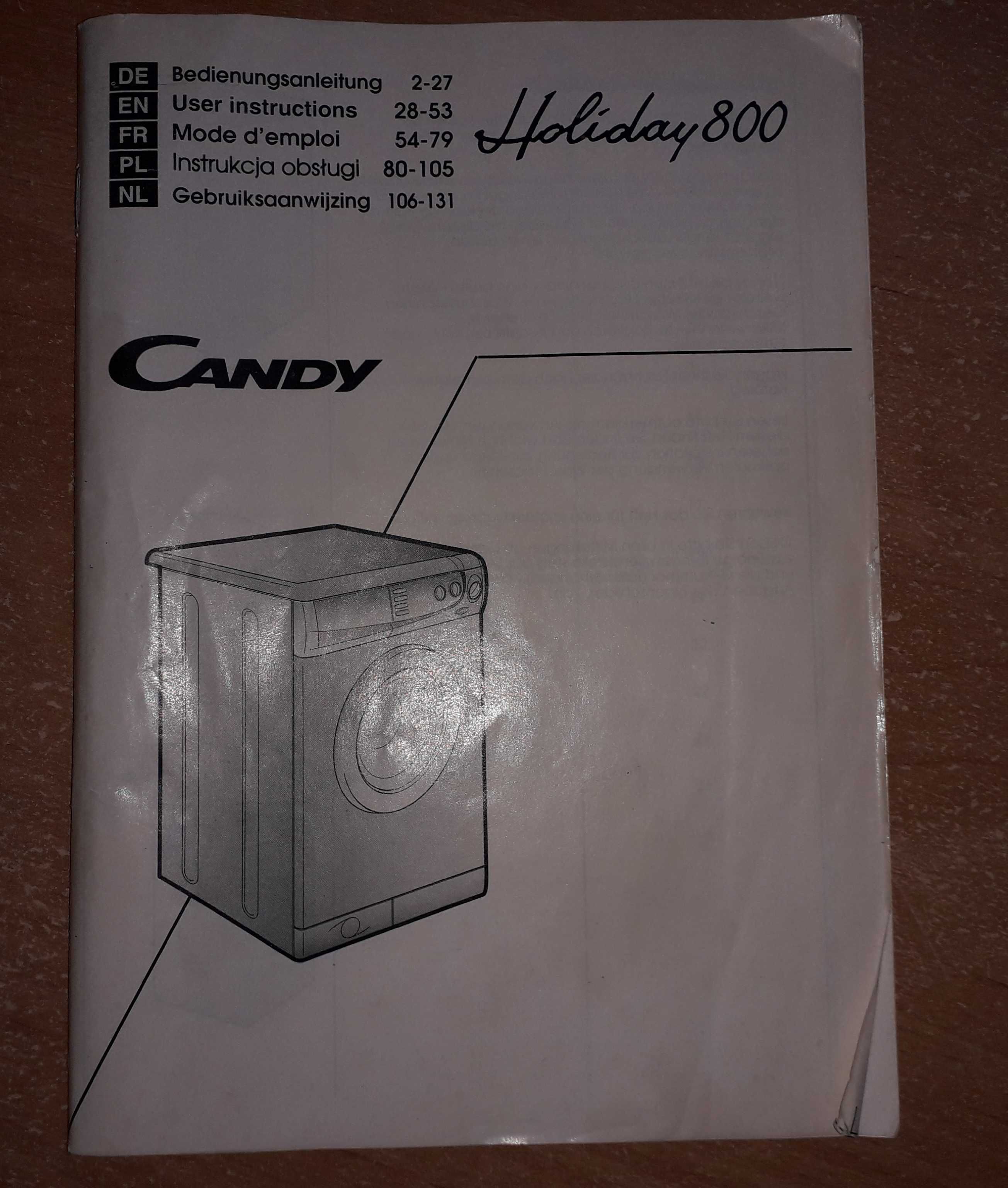 Candy Holiday 800 instrukcja obsługi pralki