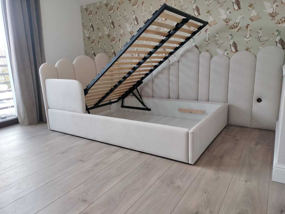Łóżko narożne panelowe tapicerowane dziecięce 90x200