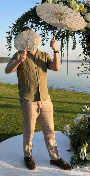 Брюки штаны льняные мужские бежевые Yarmich (размер 48)