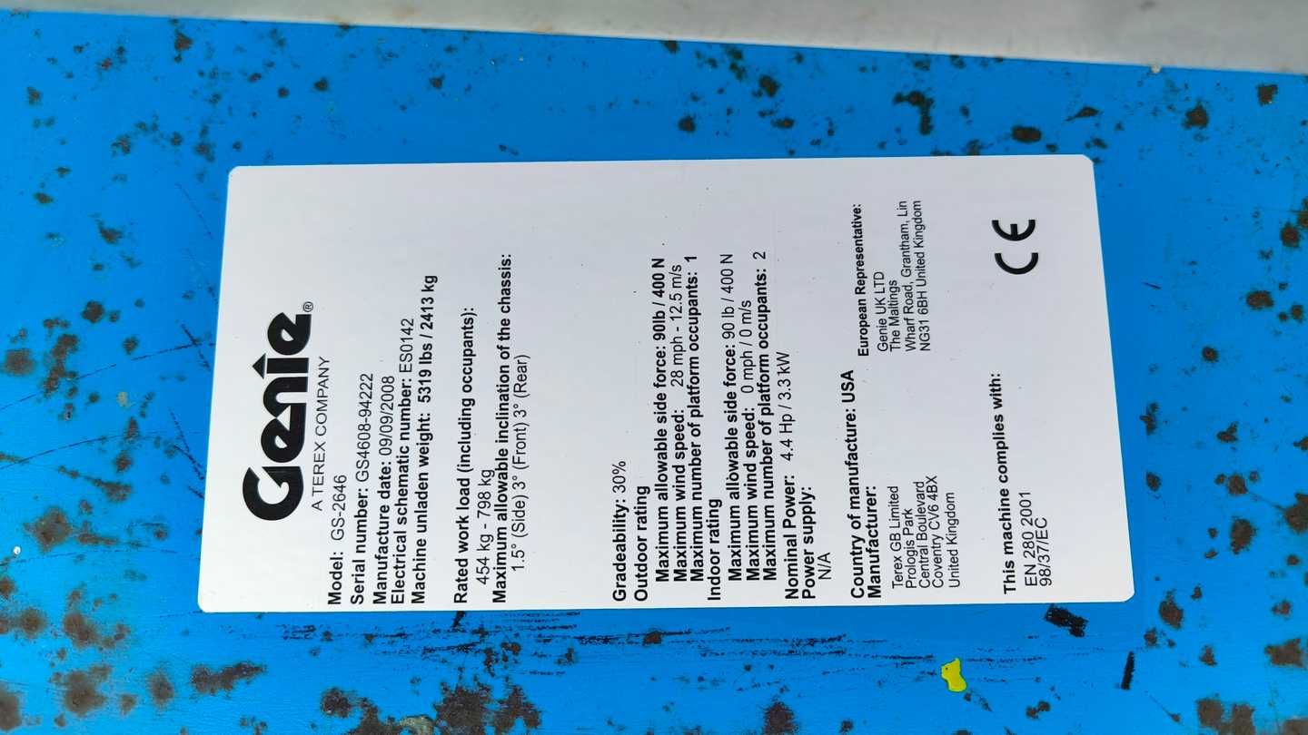 Podnośnik nożycowy GENIE GS 2646 rok 2008 cena netto 16900 zł