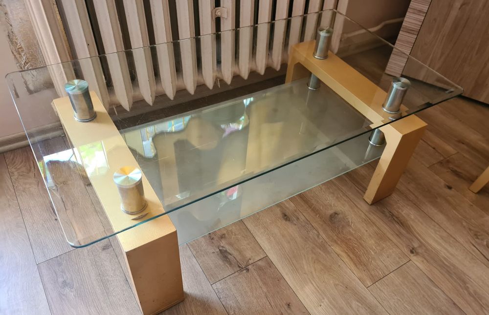 Ława szklana złota, stolik kawowy