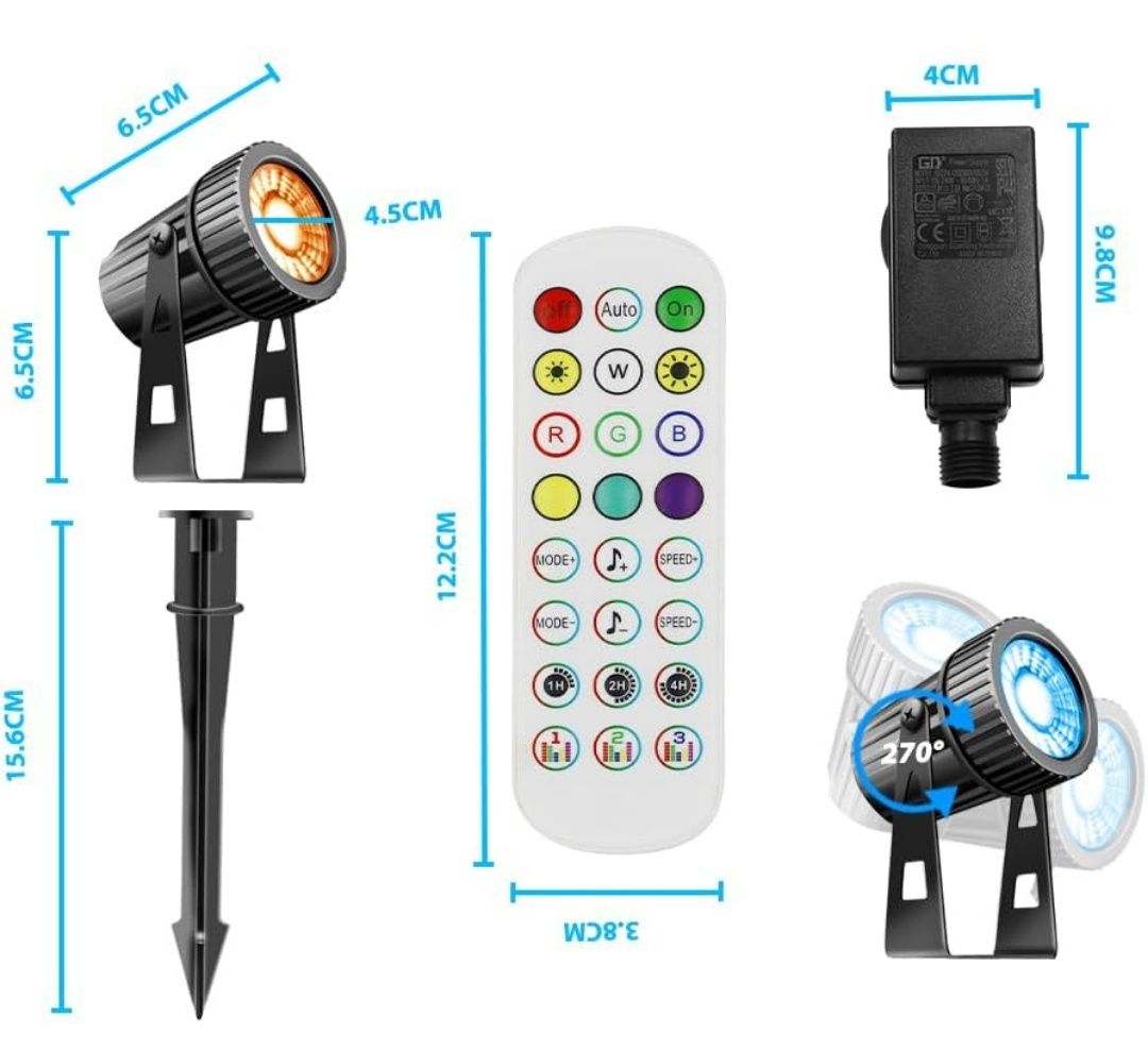Reflektor ogrodowy z 8 diodami LED RGBW z aplikacją, timerem,