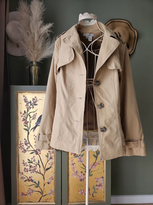 Damski jesienny płaszcz trencz beżowy klasyczny przejściowy Zara L/ XL