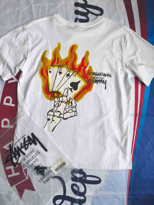 Stussy Męska Biała Koszulka z Nadrukiem L