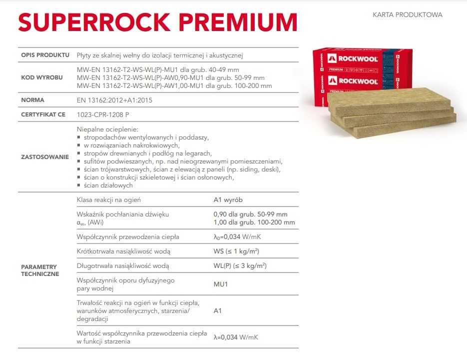 Wełna skalna ROCKWOOL SUPERROCK PREMIUM 50mm 5cm, 10, 15, 20 λ=0,034