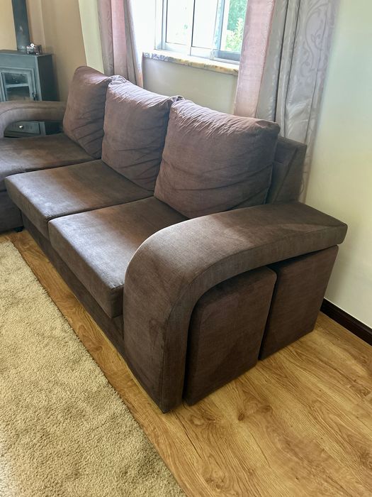 Sofá castanho 3 lugares+ chaise long