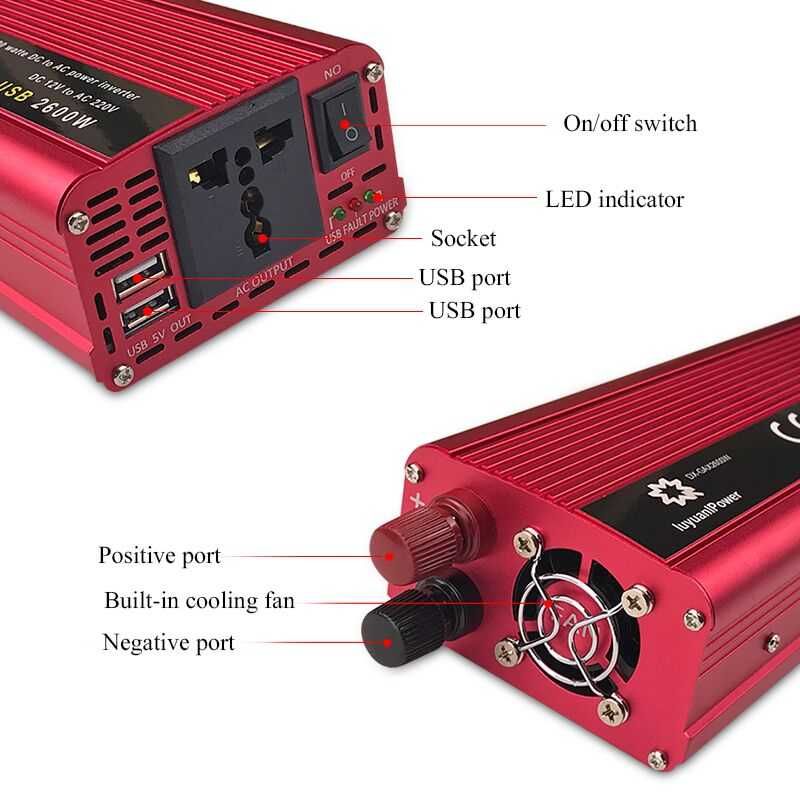 (NOVO) • Inversor 2000W • 12V - 220V • DC/AC • USB 5V