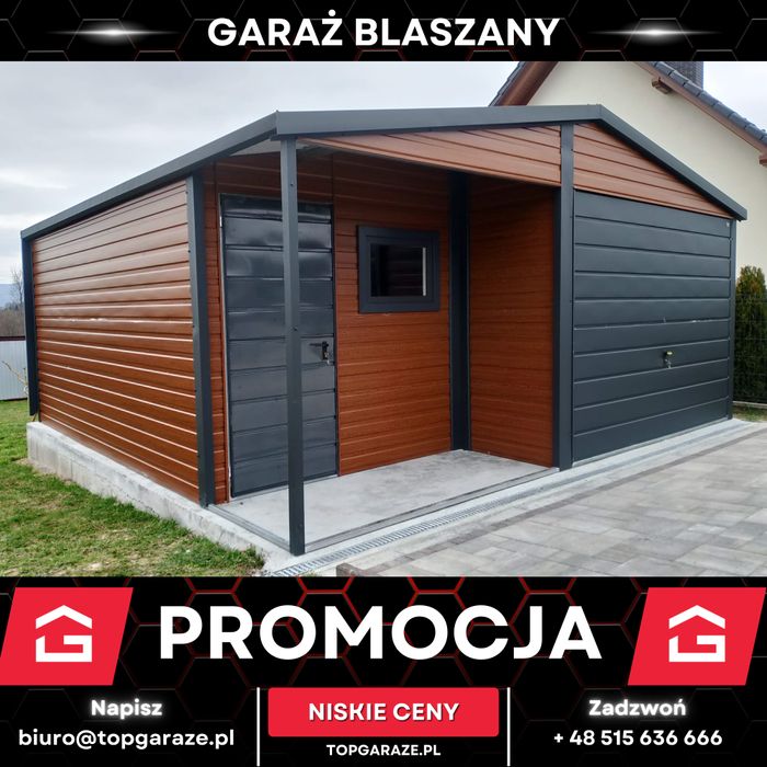 Garaż blaszany z wnęką garaz drewnopodobny 6x5m garaze 7x6 8x5 9x7