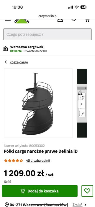 Szafka narożna cargo leroy merlin NOWA! Delinia iD