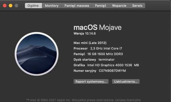 Mac mini, late 2012 używany, BDB, 16GB RAM