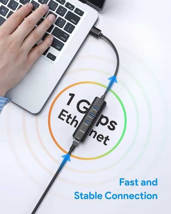 ABLEWE Adapter USB Ethernet,Hub USB 3.0 z 1 portem LAN RJ45 [2220]