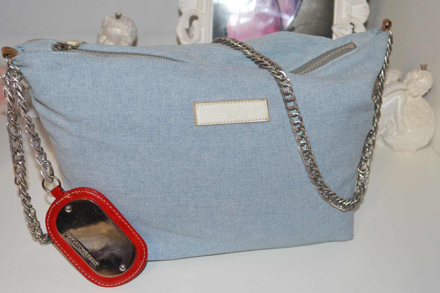 Голубая джинсовая сумка - мешок Giorgio Armani Армани