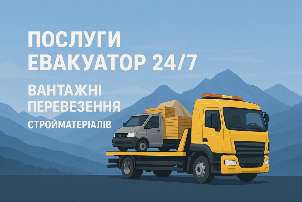 Евакуатор 24/7  також перевезення: вашого авто, плитка, ліс, метал