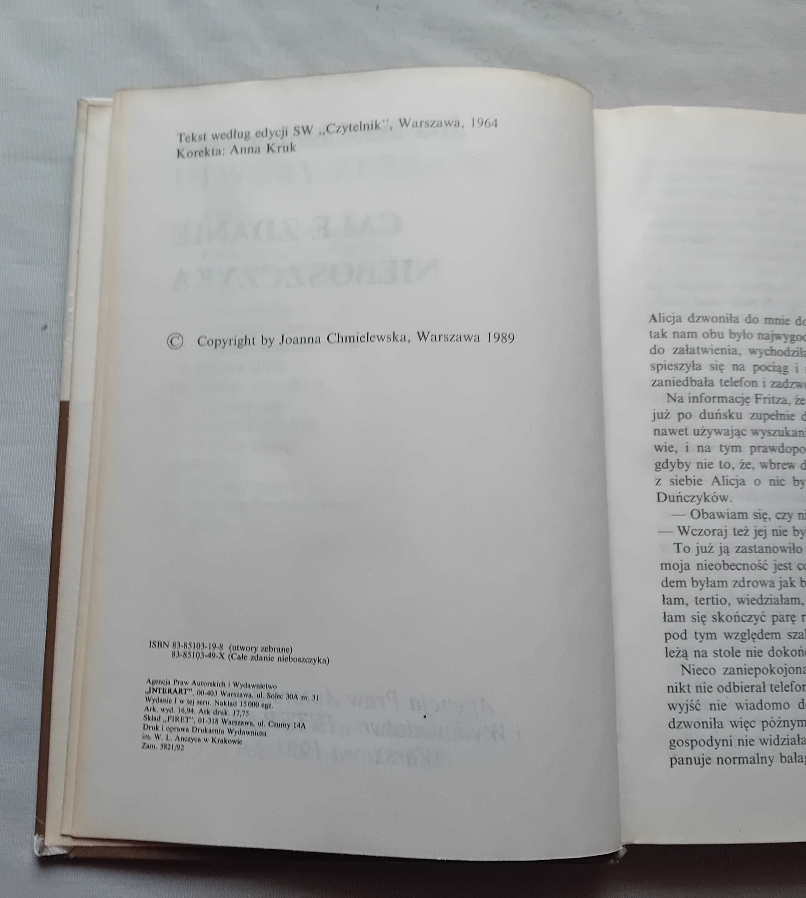 Joanna Chmielewska. Całe zdanie nieboszczyka. Interart, 1991 r.