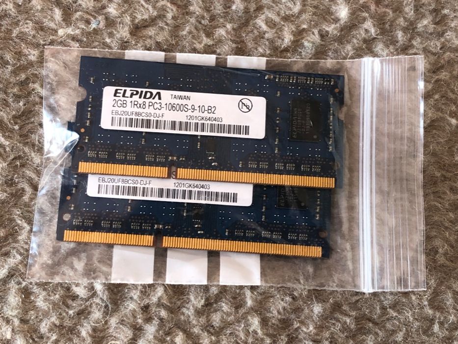 Kit ram 2x 2GB DDR3 PC3-10600s - usadas ok