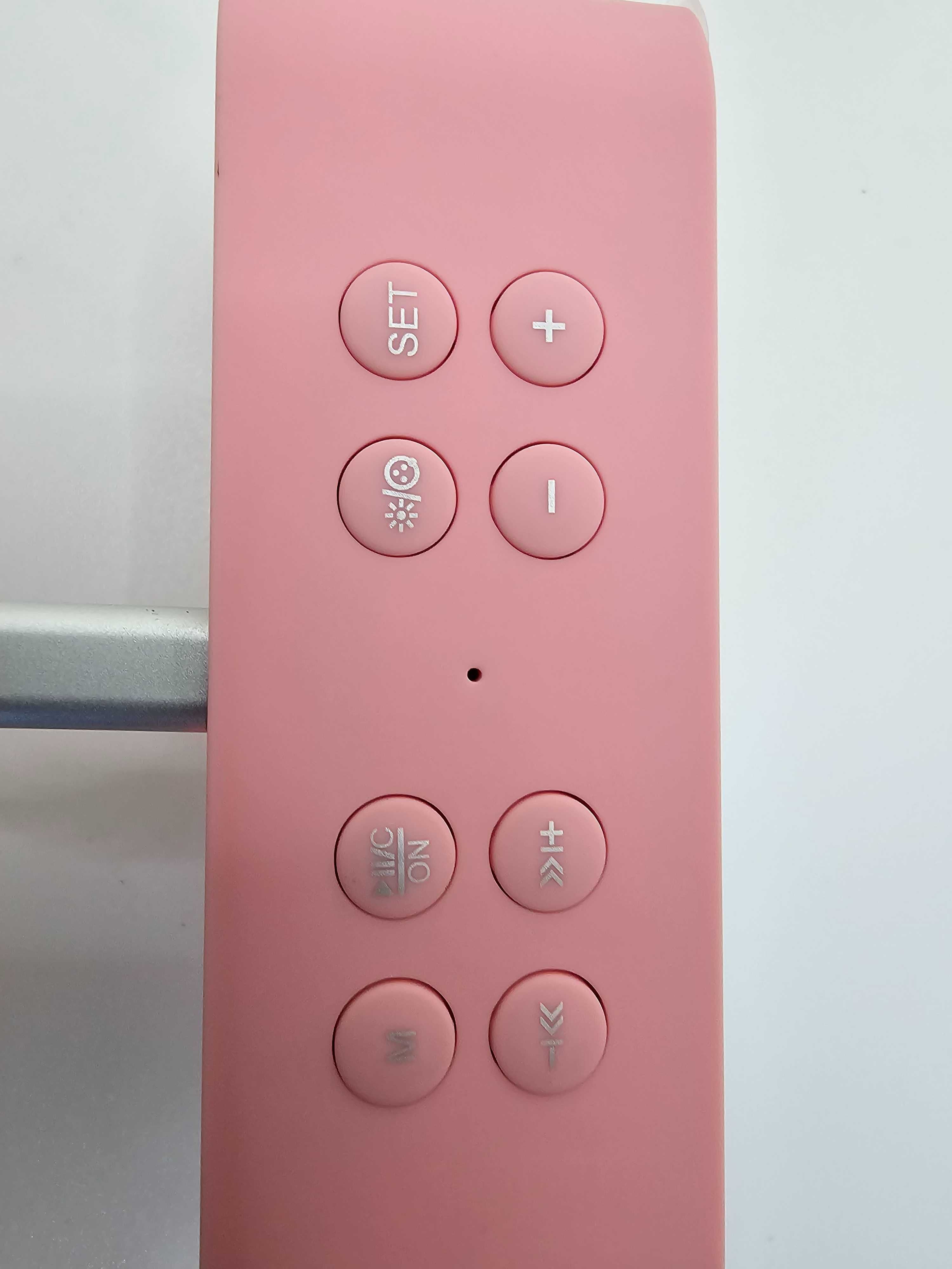 Głośnik Bluetooth Zegar z budzikiem LED, lustrzany, różowy, akumulator