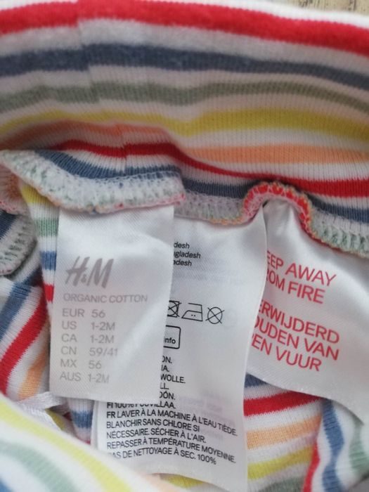 Komplet niemowlęcy spodnie i czapeczka H&M r. 56 w paski