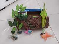 Zestaw do akwarium / tło strukturalne + 2 roślinki + 3 sztuczne rybki