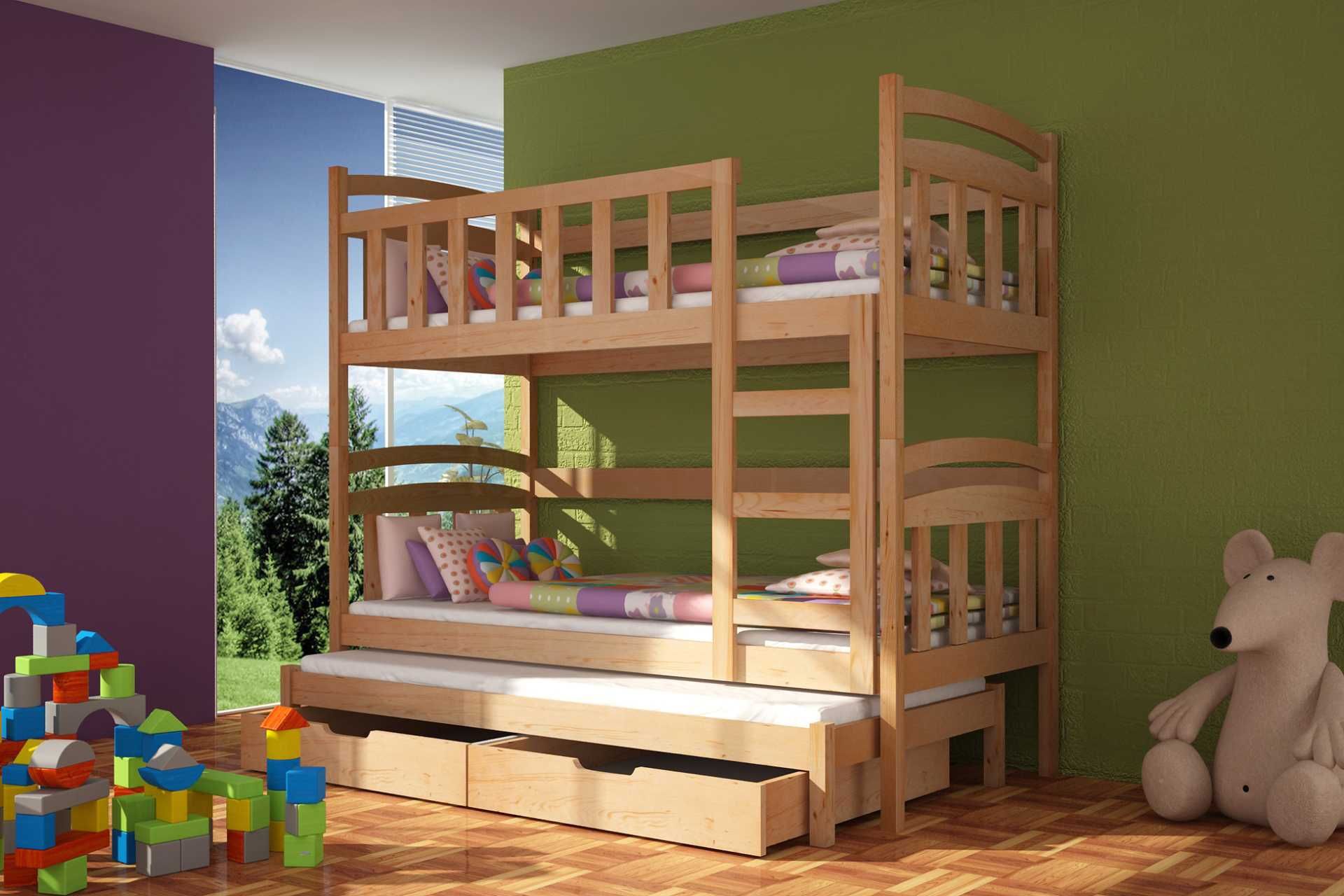 Łóżko piętrowe dla dzieci Daniel 3 osobowe + materace gratis!