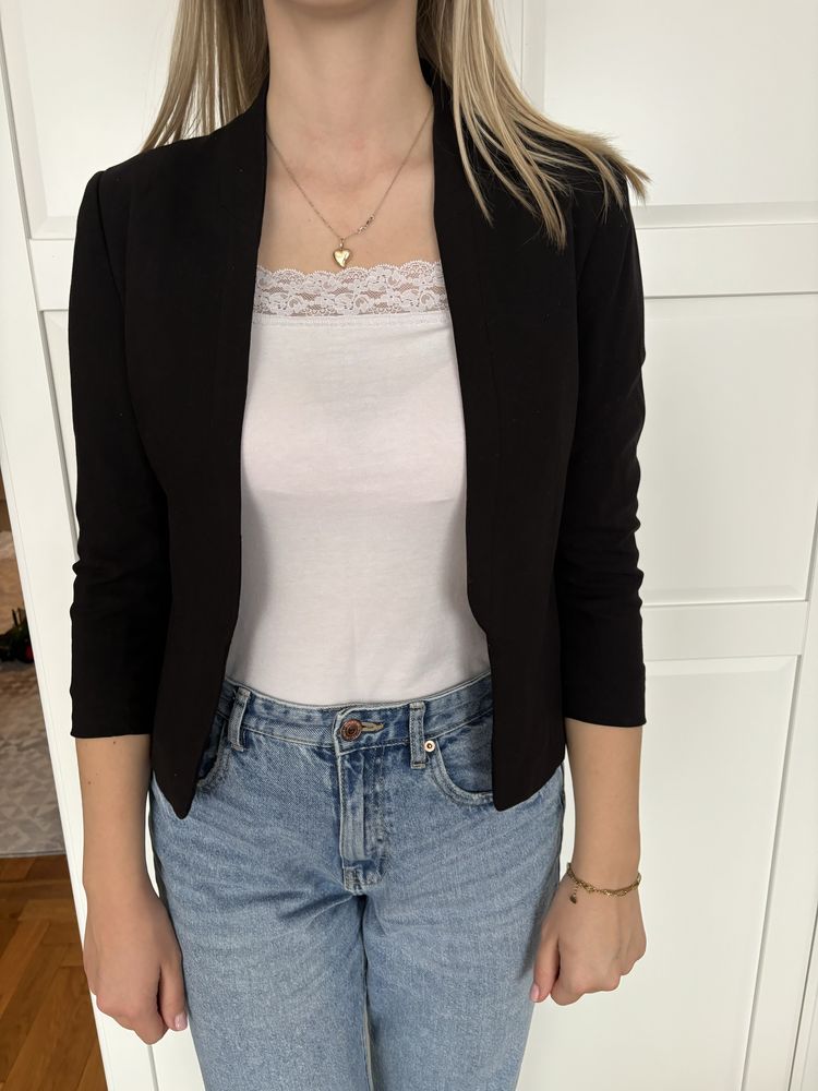Czarna elegancka marynarka H&M uroczystosci 36 S